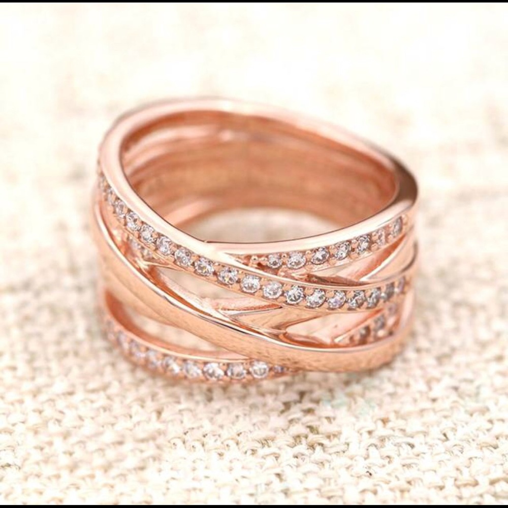 Sterling Silver Rose Gold Eternity Entwined Ring - Picture 4 of 8